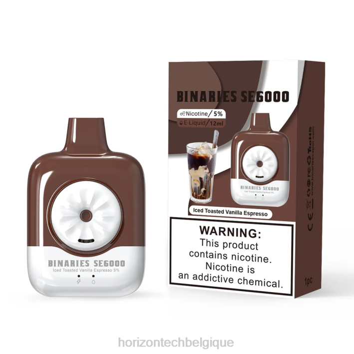 HorizonTech Binaries Cabin jetable 12ml expresso glacé à la vanille grillée 66D2153 | Horizontech Vape Belgique